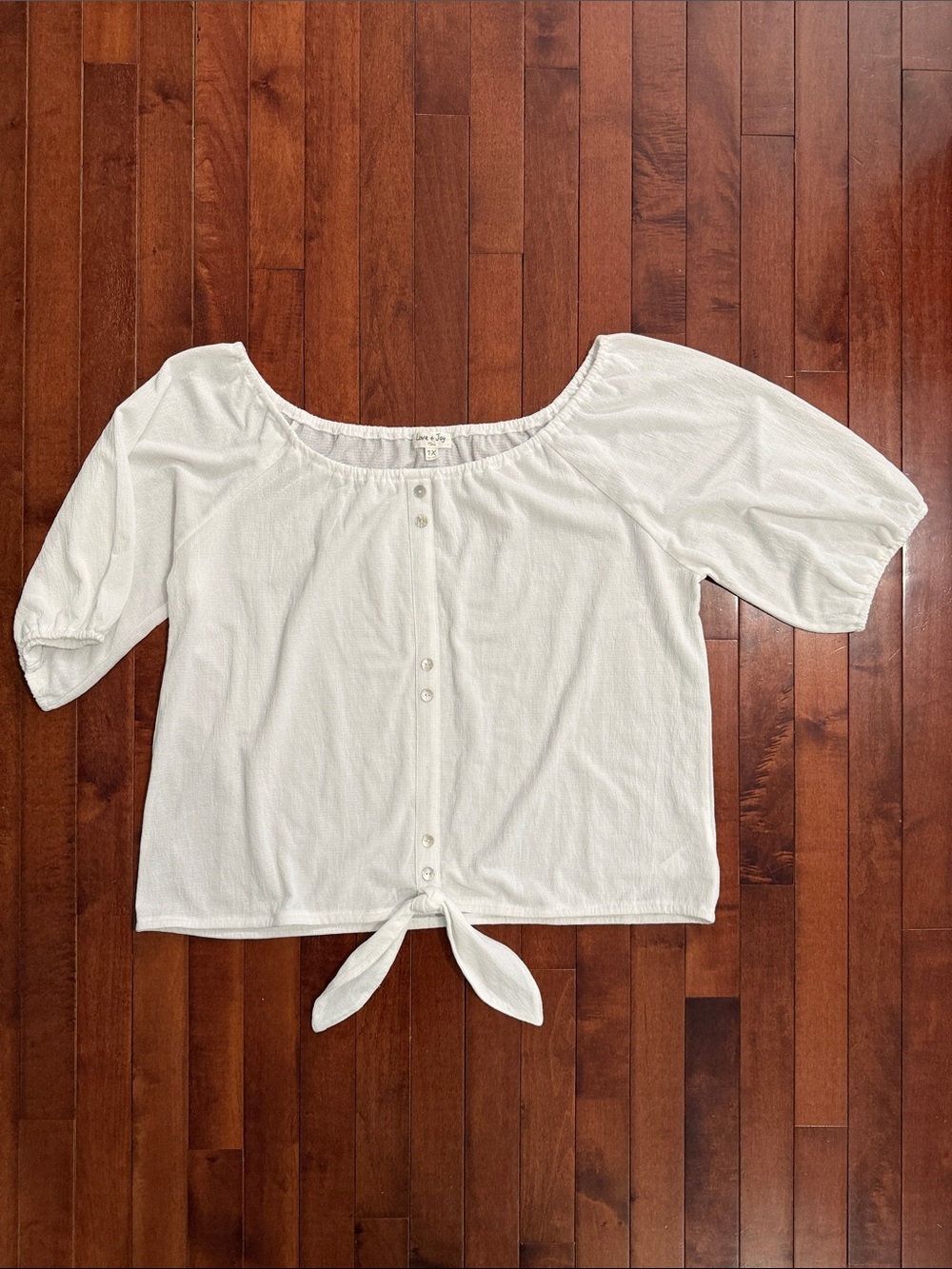 Love + Joy Women’s White Tie Hem Peasant Top Size 1X